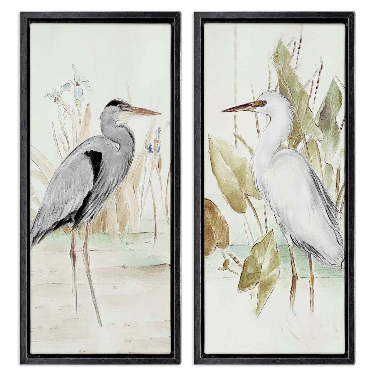 Stupell Industries Heron Egret Marsh Landscape 2 pc Framed Floater Canvas Wall Art Set Design by Lanie Loreth